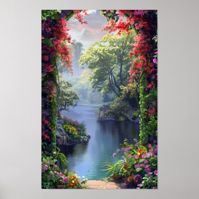 Tranquil Japanska Garden Archway Poster (Framsidan)