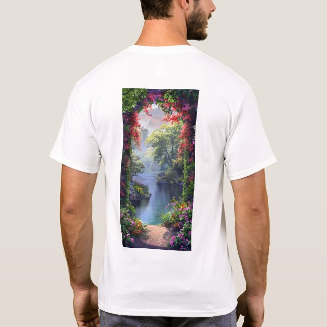 Tranquil Japanska Garden Archway T-Shirt (Baksida)