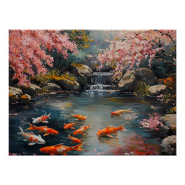 Tranquil Japanska Garden med Koi Pond Perfect Poster