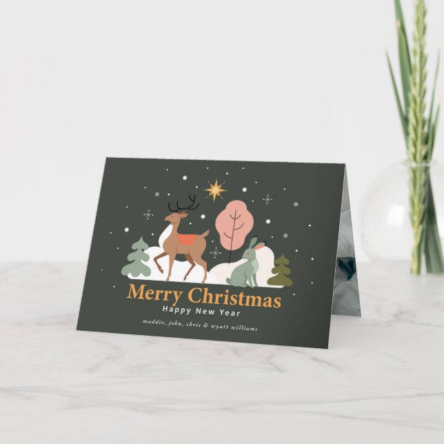 Tranquil jul Kväll med Reindeer och kanin Helgkort (Framsida)
