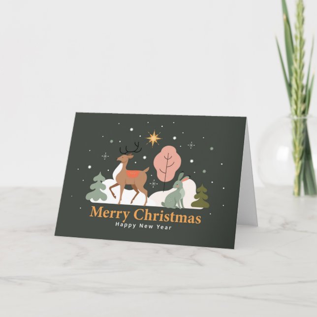 Tranquil jul Kväll med Reindeer och kanin Helgkort (Framsida)