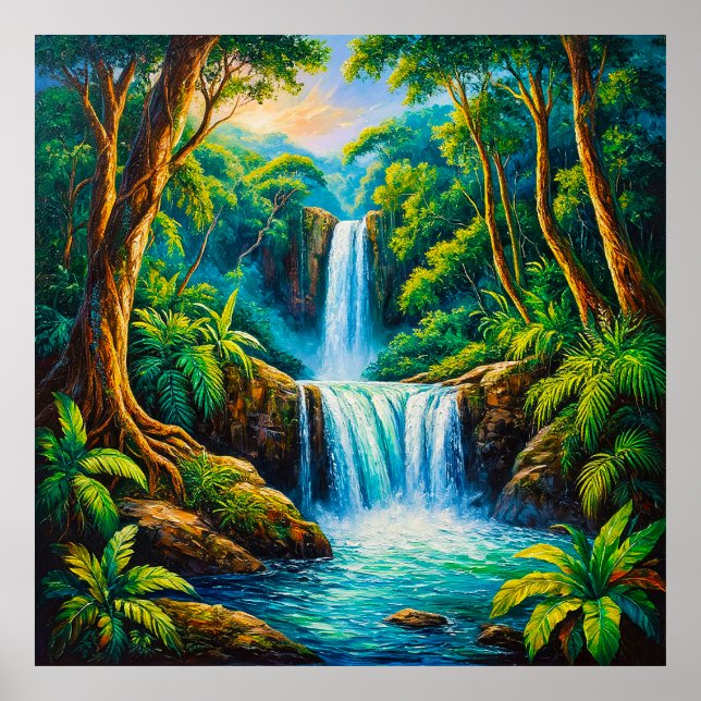 Tranquil Jungle Waterfall Poster (Framsidan)
