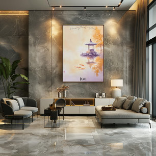 Tranquil Koi Pond och Pagoda Wall Art Poster