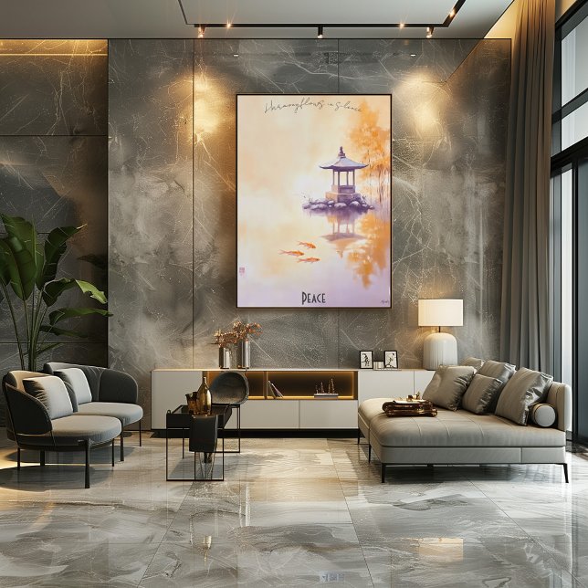 Tranquil Koi Pond och Pagoda Wall Art Poster (Skapare uppladdad)