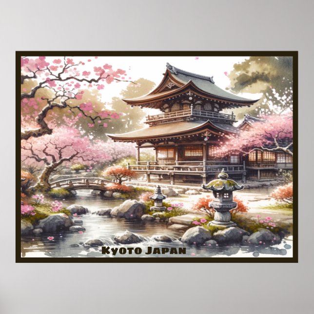 Tranquil Kyoto Japan Watercolor Sketch | Poster (Framsidan)