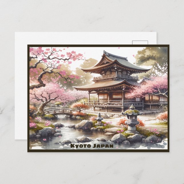 Tranquil Kyoto Japan Watercolor Sketch | Vykort (Fram/baksida)