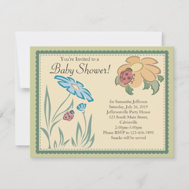 Tranquil Ladybugs Neutralt Baby Shower-inbjudninga Inbjudningar (Framsida)