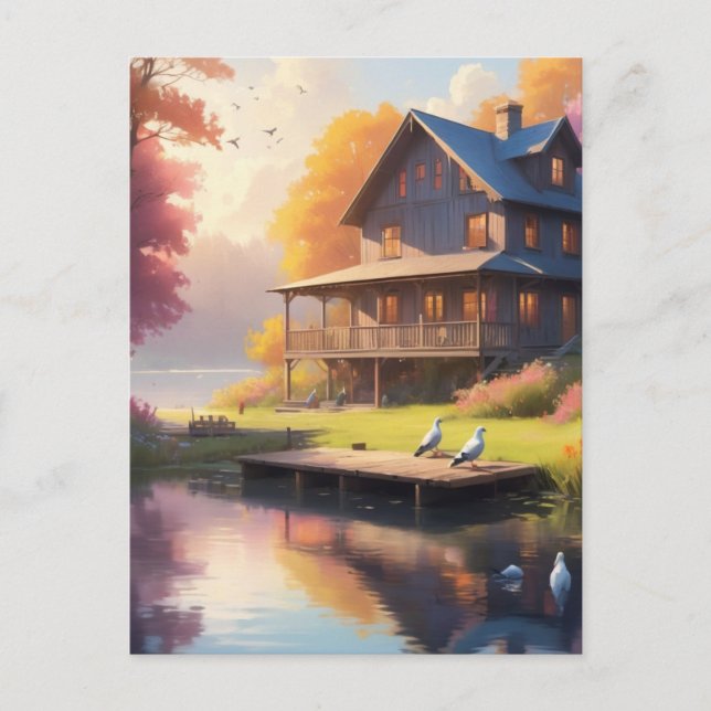 tranquil lakeside | charmerande trähus vykort (Framsida)
