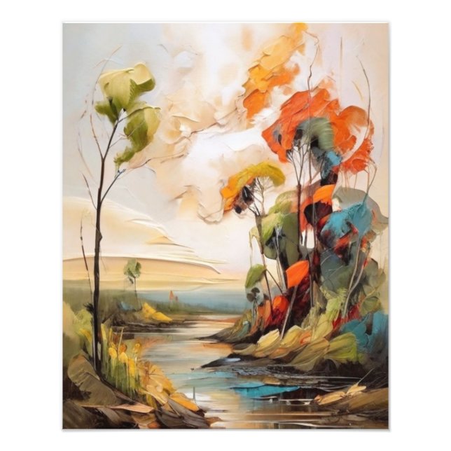 Tranquil Ligcape Painting - River and Träd Fototryck (Framsidan)
