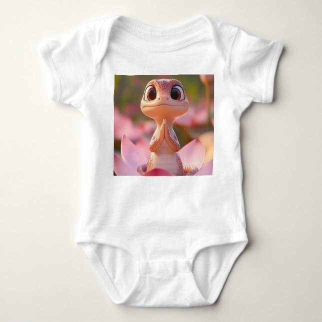 Tranquil Lizard på Lotus - Baby Bodydräkt T Shirt (Framsida)