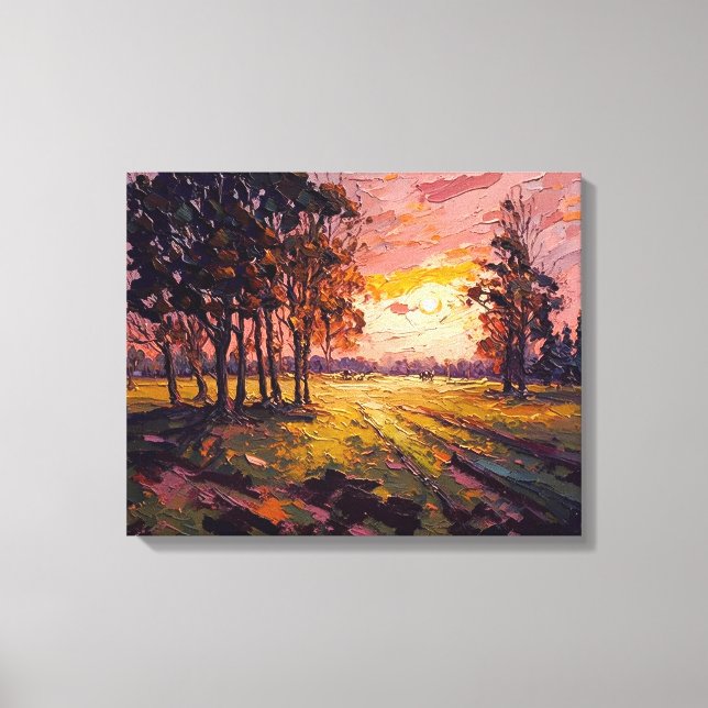 Tranquil Meadow Sunset Fine Art Canvastryck (Framsida)