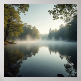 Tranquil Mist Refletions on a Sjö Yta Poster