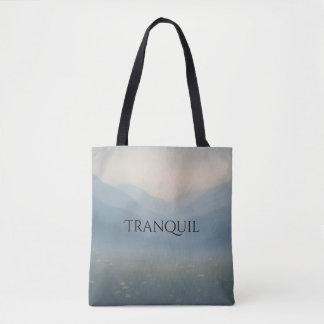 Tranquil - Misty Mountain Scene Tote Bag Tygkasse