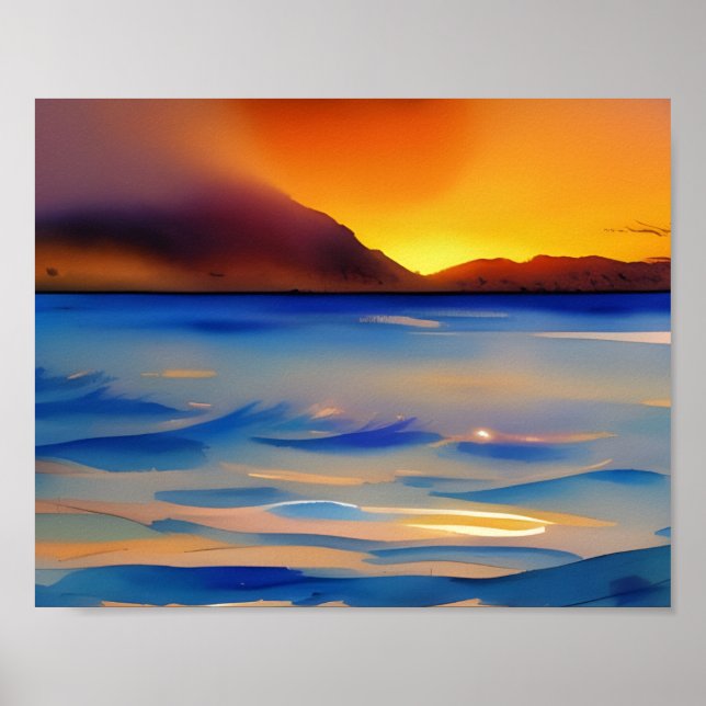 Tranquil Ocean Sunset Watercolor Poster (Framsidan)