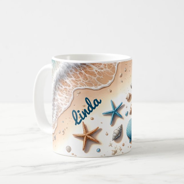 Tranquil Oceanfront Retreat Vibrant Starfish Kaffemugg (Framsida vänster)