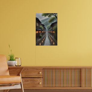Tranquil Rainy Japansk Street Ghibli-Inspired Poster
