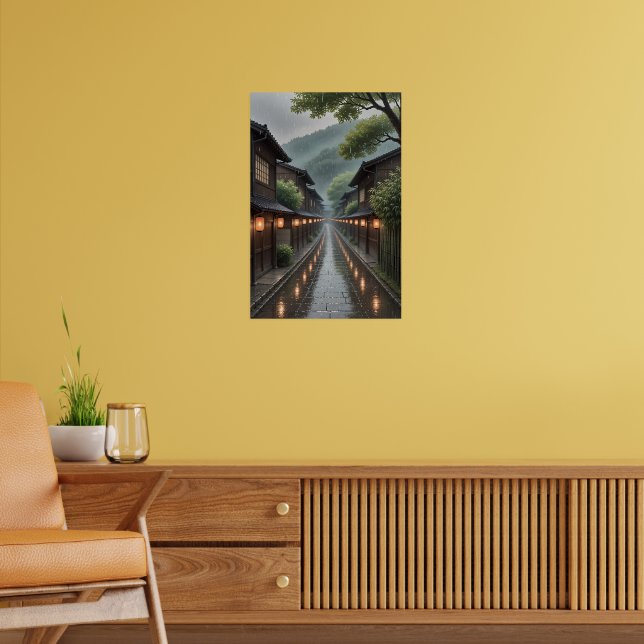 Tranquil Rainy Japansk Street Ghibli-Inspired Poster (Vardagsrum 2)