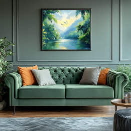 Tranquil River Winding through Dense Jungle Canvastryck