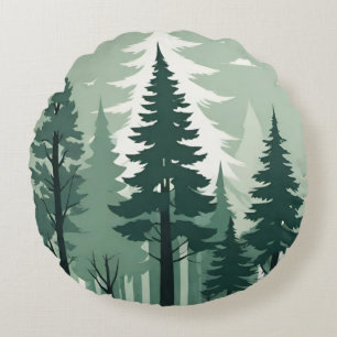 Tranquil Silhouette Forest Rund Kudde