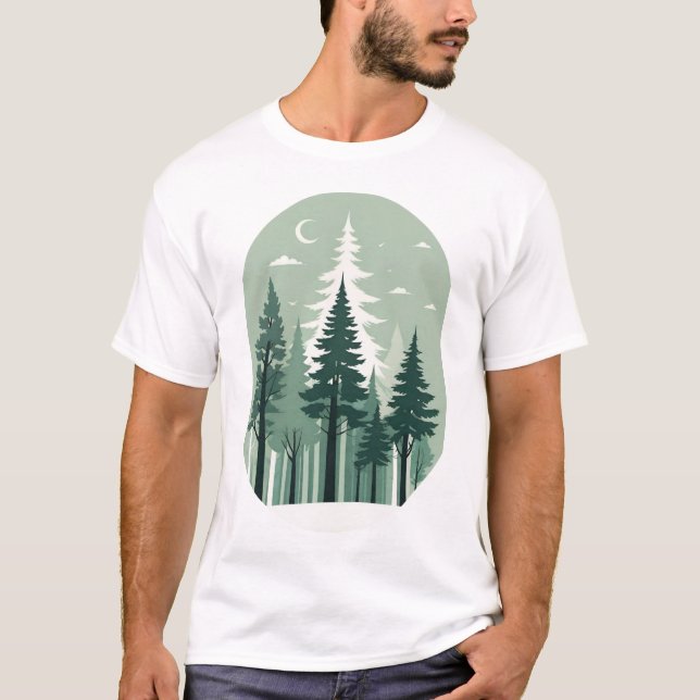 Tranquil Silhouette Forest T Shirt (Framsida)