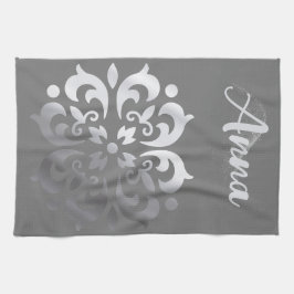 Tranquil Silver & Grått Monogram | Kökshandduk