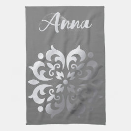 Tranquil Silver & Grått Monogram | Kökshandduk