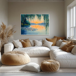 Tranquil Sjö Sunset Impressionist Wall Art Poster