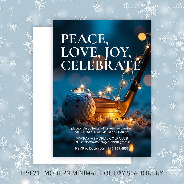 Tranquil Snowy Night Golf-Julfesten Inbjudningar (Skapare uppladdad)