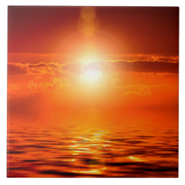 Tranquil Sunset Orange Golden Himlar over Sea Ocea Kakelplatta