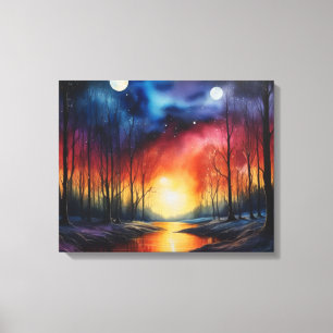 Tranquil Sunset Painting - Peacval River Landscap Canvastryck