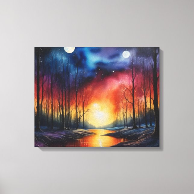 Tranquil Sunset Painting - Peacval River Landscap Canvastryck (Framsida)