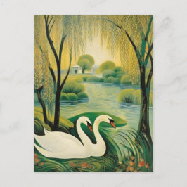 Tranquil Svanar i ett serenlandskap Vykort