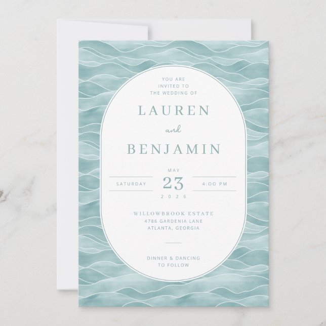 Tranquil Teal Wave Invitations Inbjudningar (Framsida)