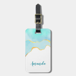 Tranquil Tropical Grönt Blue med Guld Gräns Bagagebricka