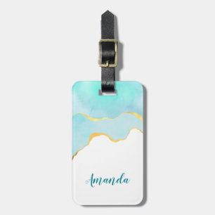 Tranquil Tropical Grönt Blue med Guld Gräns Bagagebricka