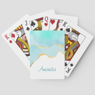 Tranquil Tropical Grönt Blue med Guld Gräns Casinokort