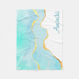 Tranquil Tropical Grönt Blue med Guld Gräns Fleecefilt