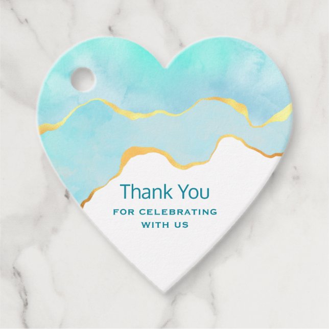 Tranquil Tropical Grönt Blue med Guld Gräns Gåvor Etiketter (Framsida)