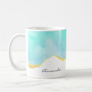 Tranquil Tropical Grönt Blue med Guld Gräns Kaffemugg