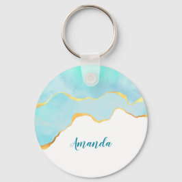 Tranquil Tropical Grönt Blue med Guld Gräns Nyckelring