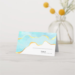 Tranquil Tropical Grönt Blue med Guld Gräns Placeringskort