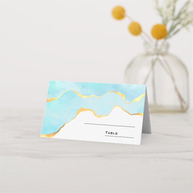 Tranquil Tropical Grönt Blue med Guld Gräns Placeringskort (Framsida)