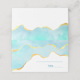 Tranquil Tropical Grönt Blue med Guld Gräns Placeringskort