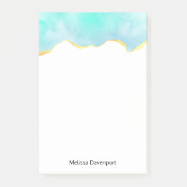 Tranquil Tropical Grönt Blue med Guld Gräns Post-it Block