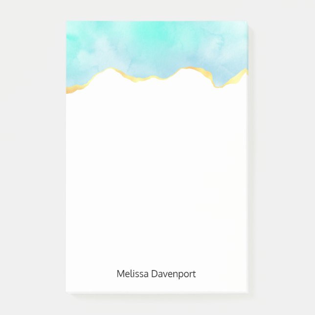 Tranquil Tropical Grönt Blue med Guld Gräns Post-it Block (Framsida)