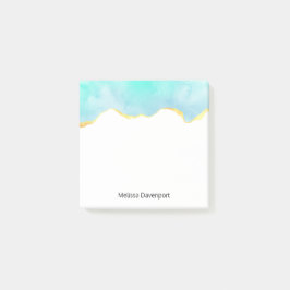 Tranquil Tropical Grönt Blue med Guld Gräns Post-it Block