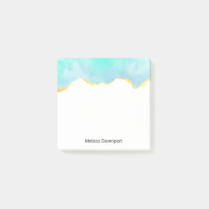 Tranquil Tropical Grönt Blue med Guld Gräns Post-it Block