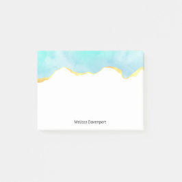 Tranquil Tropical Grönt Blue med Guld Gräns Post-it Block