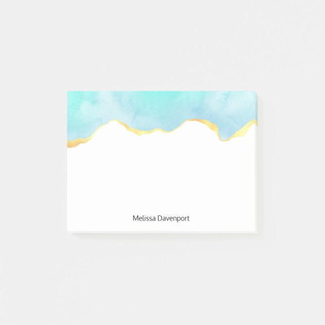 Tranquil Tropical Grönt Blue med Guld Gräns Post-it Block (Framsida)