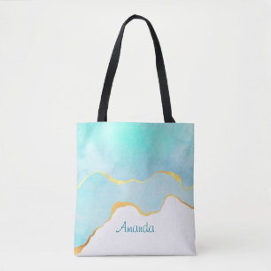 Tranquil Tropical Grönt Blue med Guld Gräns Tygkasse